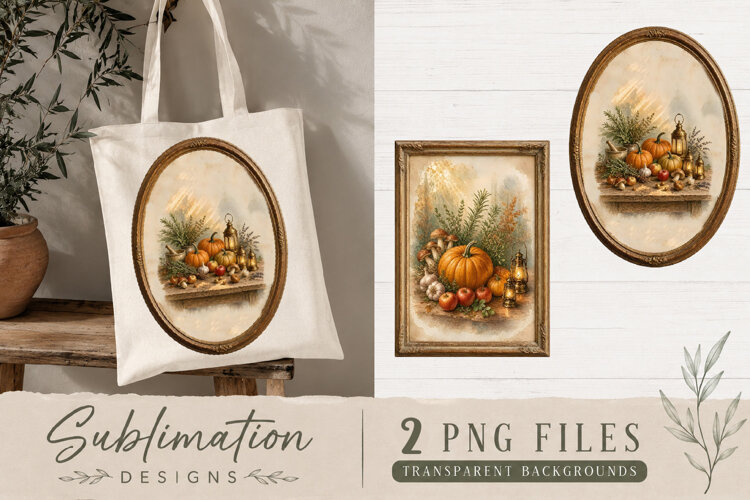 Vintage Autumn Pumpkin Sublimation PNG | Fall Harvest example image 1