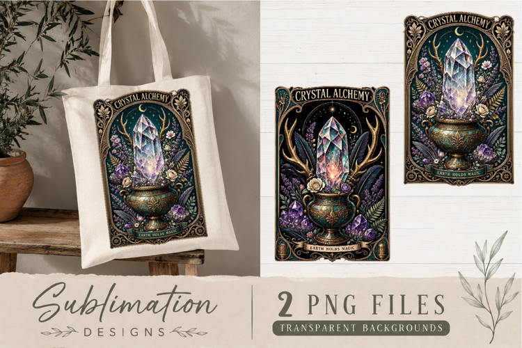 Crystal Alchemy Sublimation PNG | Celestial Witchy Botanical