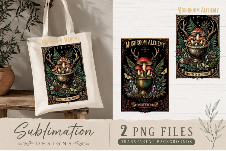 Mushroom Alchemy Sublimation PNG | Gothic Forest Magic