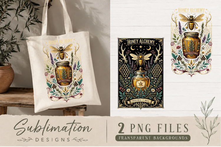Honey Alchemy Sublimation PNG | Vintage Bee Witchy Botanical