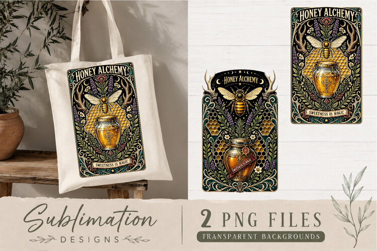 Honey Alchemy Sublimation PNG | Vintage Bee Witchy Botanical example image 1