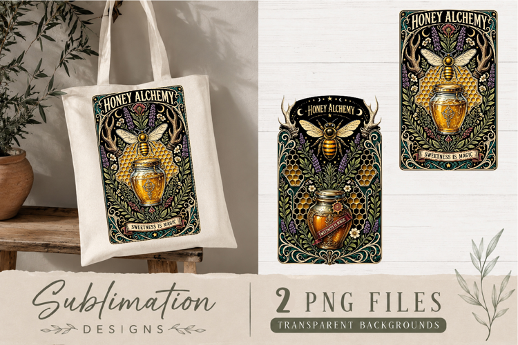 Honey Alchemy Sublimation PNG | Vintage Bee Witchy Botanical