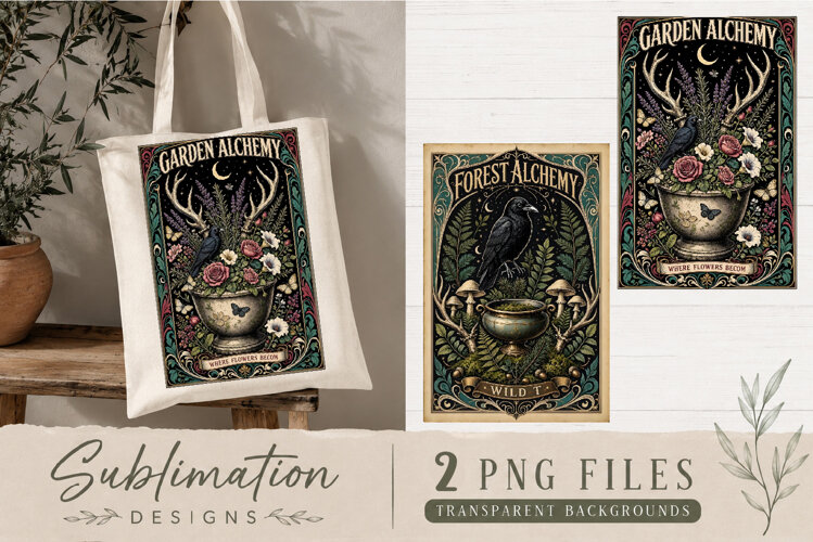 Forest Alchemy Raven PNG | Witchy Mushroom Sublimation example image 1
