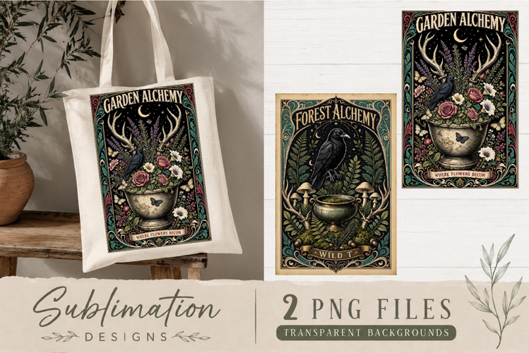 Forest Alchemy Raven PNG | Witchy Mushroom Sublimation