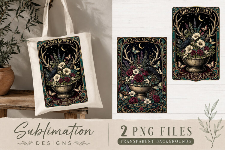 Forest Alchemy Raven PNG | Witchy Mushroom Sublimation example image 1