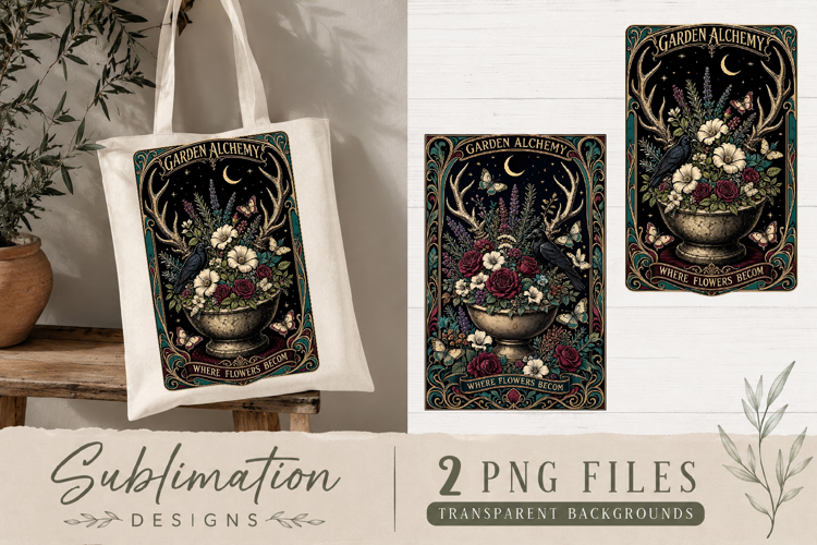 Forest Alchemy Raven PNG | Witchy Mushroom Sublimation