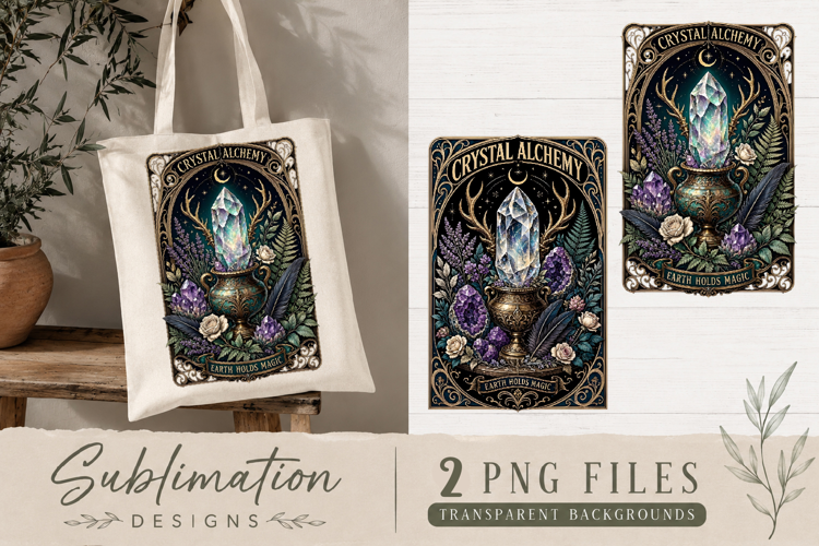 Crystal Alchemy Sublimation PNG | Celestial Witchy Botanical
