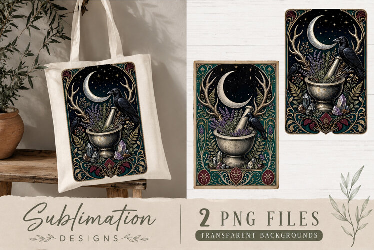 Forest Alchemy Raven PNG | Witchy Mushroom Sublimation example image 1