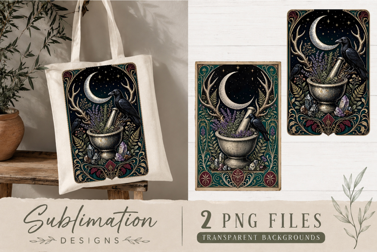Forest Alchemy Raven PNG | Witchy Mushroom Sublimation
