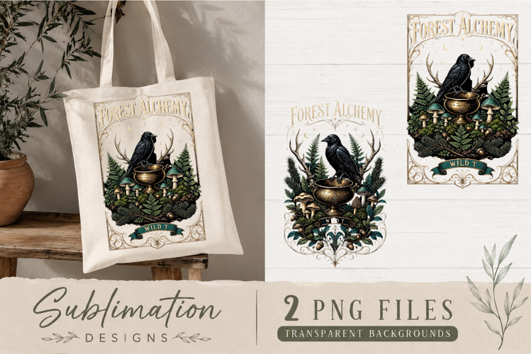 Forest Alchemy Raven PNG | Witchy Mushroom Sublimation