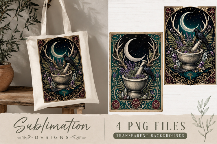 Forest Alchemy Raven PNG | Witchy Mushroom Sublimation