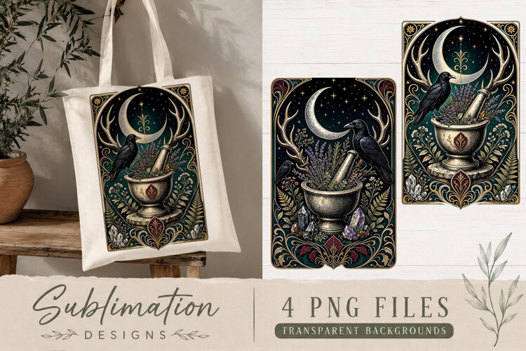 Forest Alchemy Raven PNG | Witchy Mushroom Sublimation example image 1