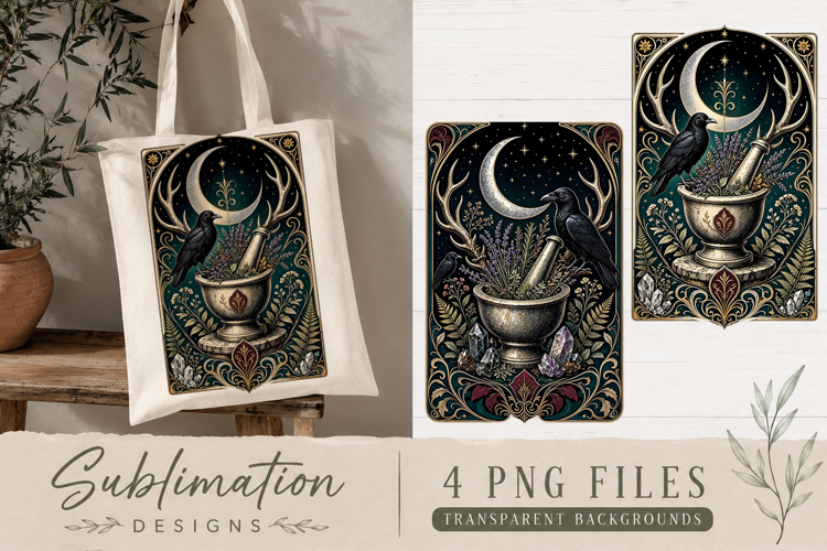 Forest Alchemy Raven PNG | Witchy Mushroom Sublimation