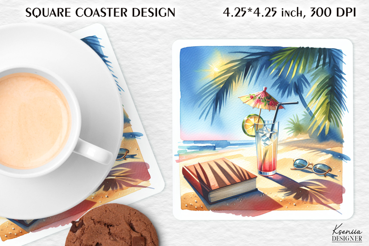 Vintage Summer Vibes Square Coaster|Palm|Retro Beach|Ocean