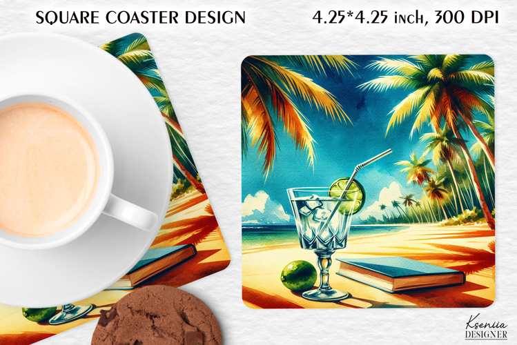 Vintage Summer Vibes Square Coaster|Palm|Retro Beach|Ocean