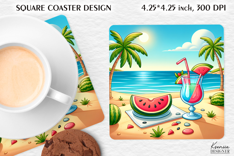 Vintage Summer Vibes Square Coaster|Palm|Retro Beach|Ocean