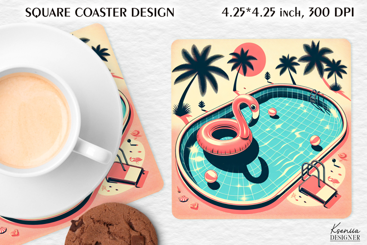Vintage Summer Vibes Square Coaster|Palm|Retro Beach|Ocean