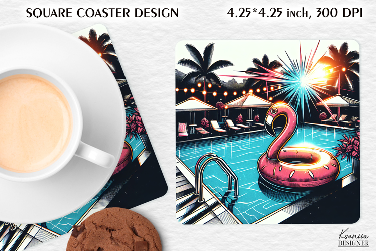Vintage Summer Vibes Square Coaster|Palm|Retro Beach|Ocean