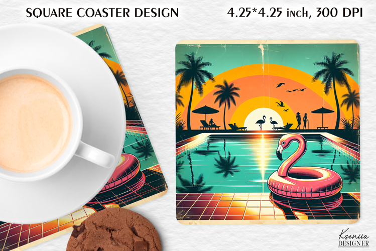 Vintage Summer Vibes Square Coaster|Palm|Retro Beach|Ocean