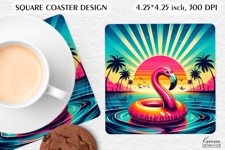 Vintage Summer Vibes Square Coaster|Palm|Retro Beach|Ocean