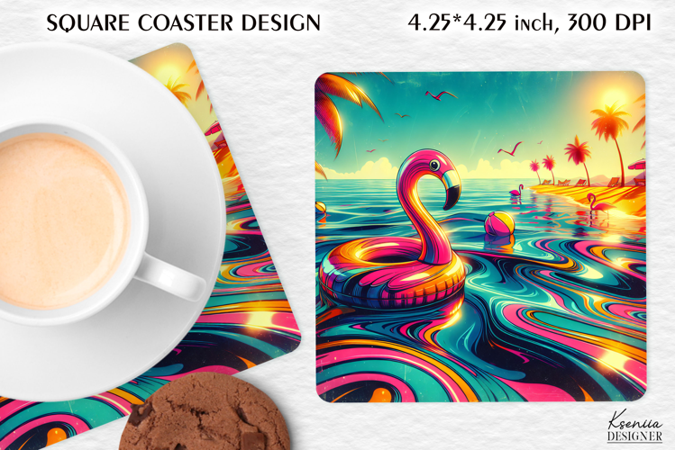 Vintage Summer Vibes Square Coaster|Palm|Retro Beach|Ocean