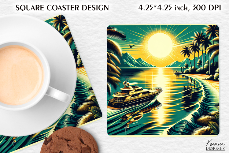 Vintage Summer Vibes Square Coaster|Palm|Retro Beach|Ocean