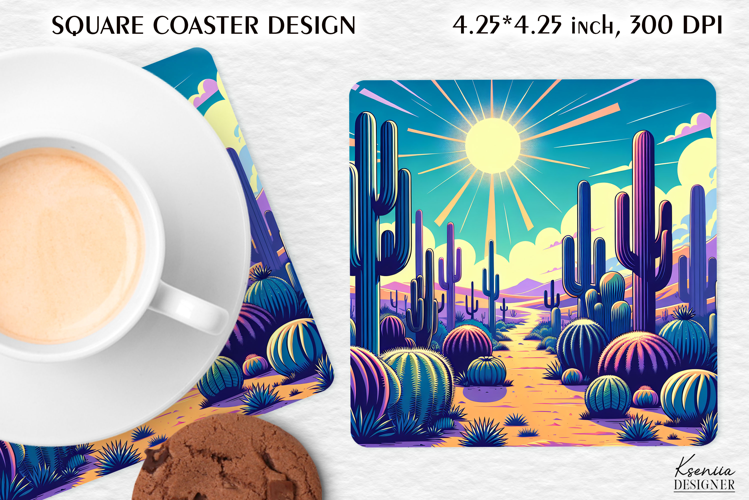 Vintage Summer Vibes Square Coaster|Cactus|Desert