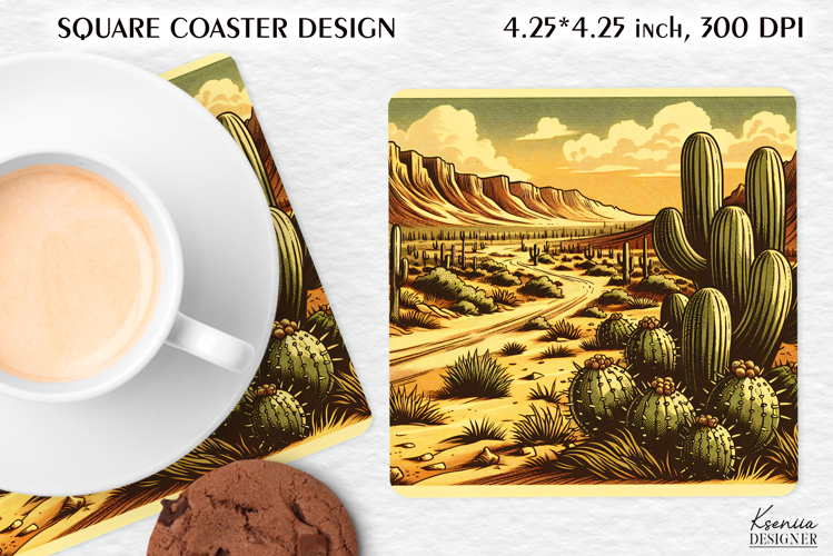 Vintage Summer Vibes Square Coaster|Cactus|Desert