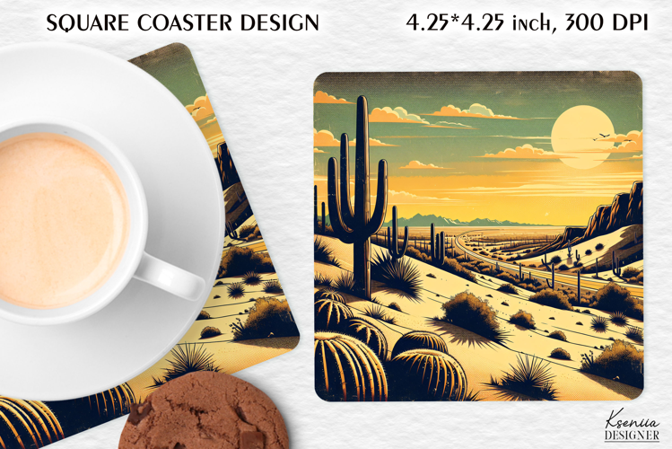 Vintage Summer Vibes Square Coaster|Cactus|Desert
