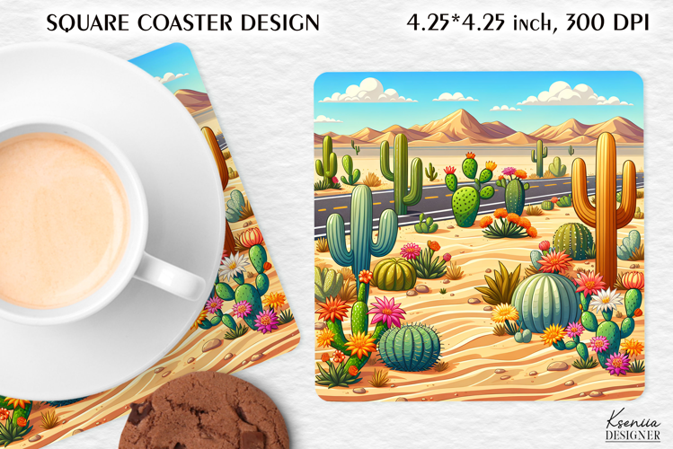 Vintage Summer Vibes Square Coaster|Cactus|Desert