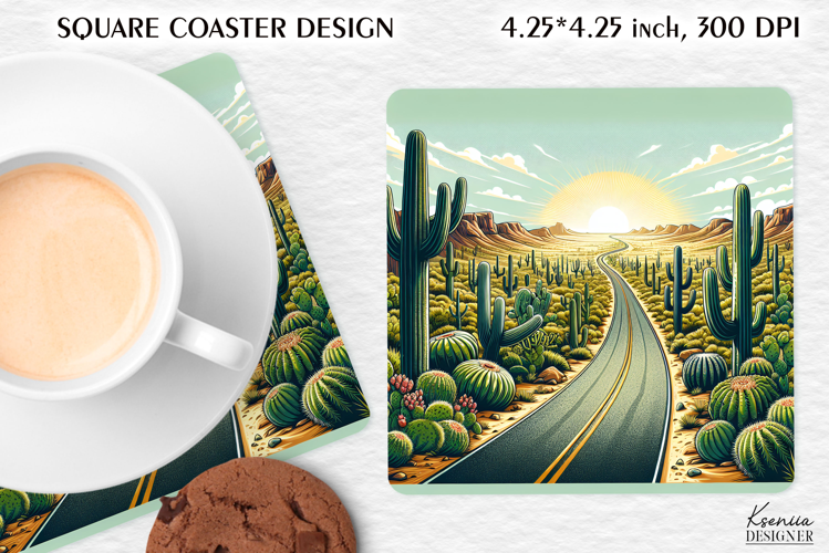 Vintage Summer Vibes Square Coaster|Cactus|Desert