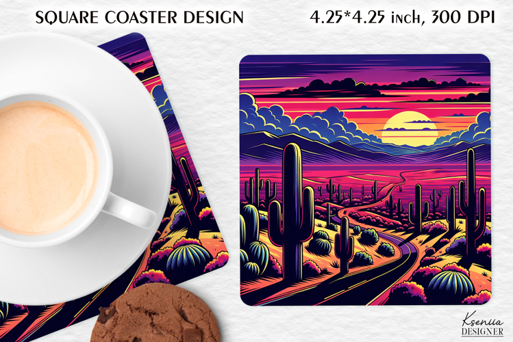 Vintage Summer Vibes Square Coaster|Cactus|Desert