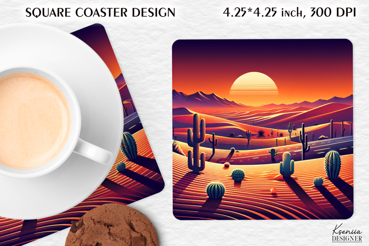 Vintage Summer Vibes Square Coaster|Cactus|Desert