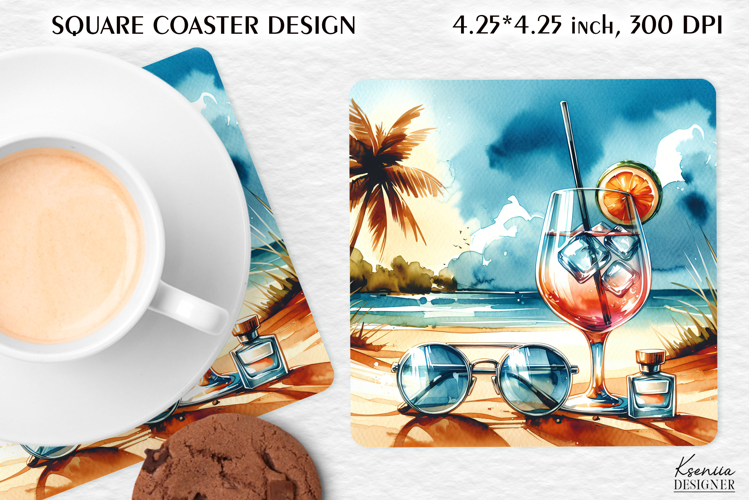 Vintage Summer Vibes Square Coaster|Palm|Retro Beach|Ocean