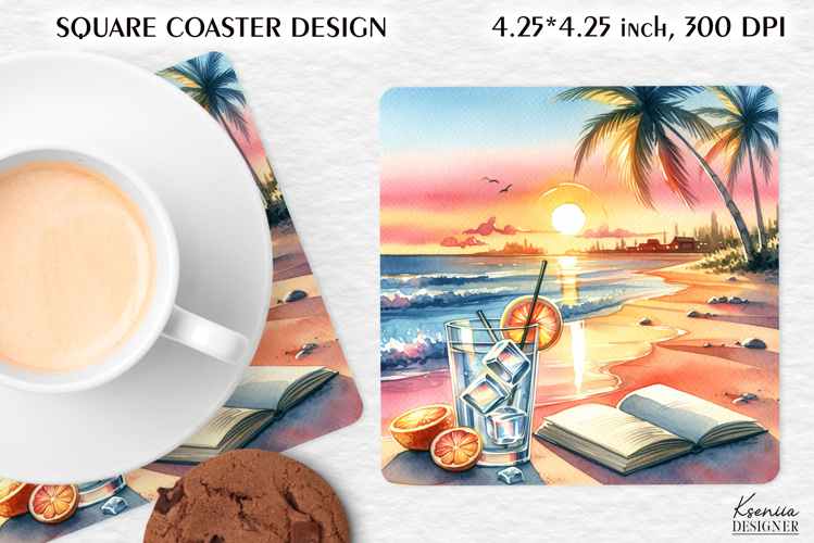 Vintage Summer Vibes Square Coaster|Palm|Retro Beach|Ocean