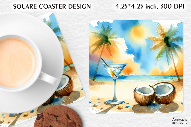 Vintage Summer Vibes Square Coaster|Palm|Retro Beach|Ocean