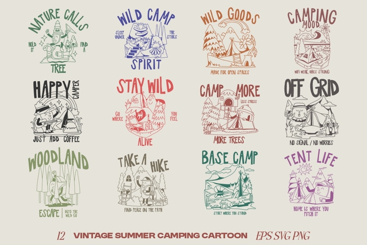 Vintage Summer Camping Cartoon T shirt Designs Bundle