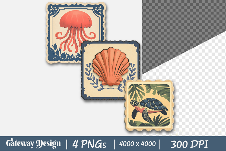 Vintage Summer Faux Postage Stamp Clipart