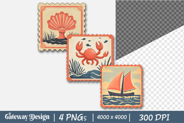 Vintage Summer Faux Postage Stamp Clipart