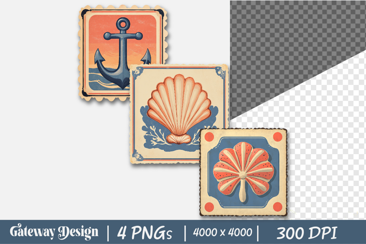 Vintage Summer Faux Postage Stamp Clipart