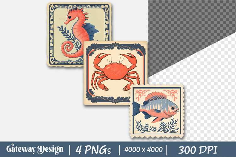 Vintage Summer Faux Postage Stamp Clipart