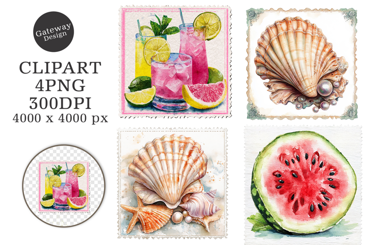 Vintage Summer Stamp Sublimation Clipart