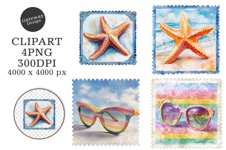 Vintage Summer Stamp Sublimation Clipart