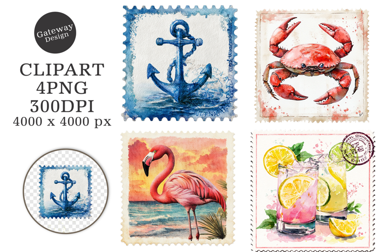 Vintage Summer Stamp Sublimation Clipart