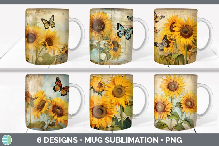 Bundle of six Decoupage Sunflowers Mug Wrap designs.