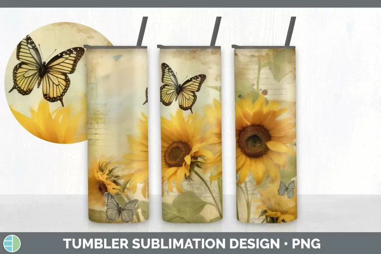 Vintage Sunflower Flowers Tumbler | Sublimation 20 oz Skinny