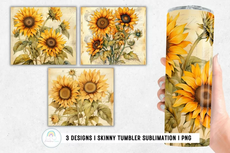 Vintage Shabby Chic Sunflower Tumbler Sublimation Wrap