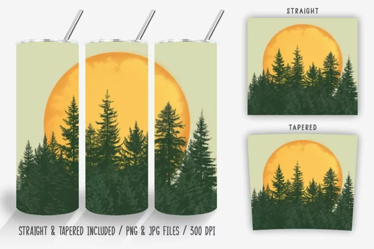 Vintage Sunset Summer Tumbler Wrap PNG