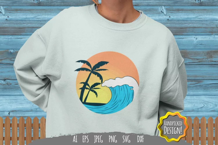 Vintage Sunset Wave for T-Shirt Design