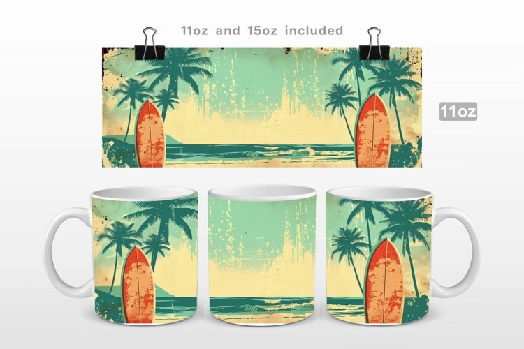 Vintage Surf Mug Wrap PNG